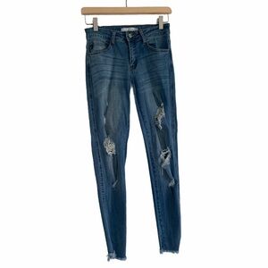 KANCAN Distressed Split Raw Hem Stretch Jeans 24